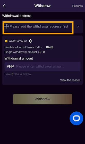 Step 2: Add withdrawal address